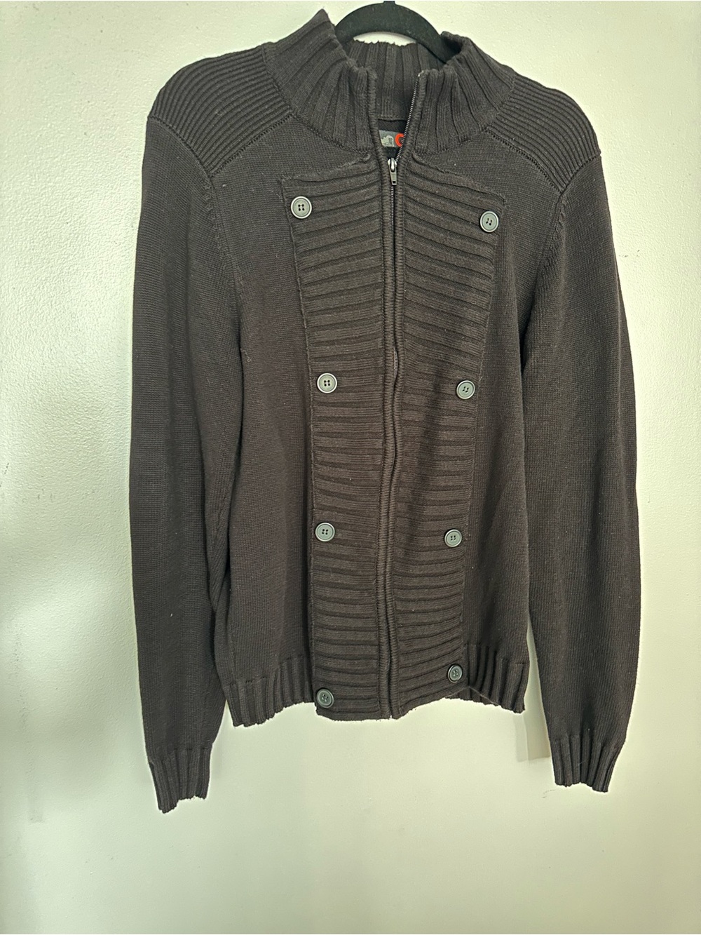 G by Guess Men's Black Ribbed Zip-Front Sweater